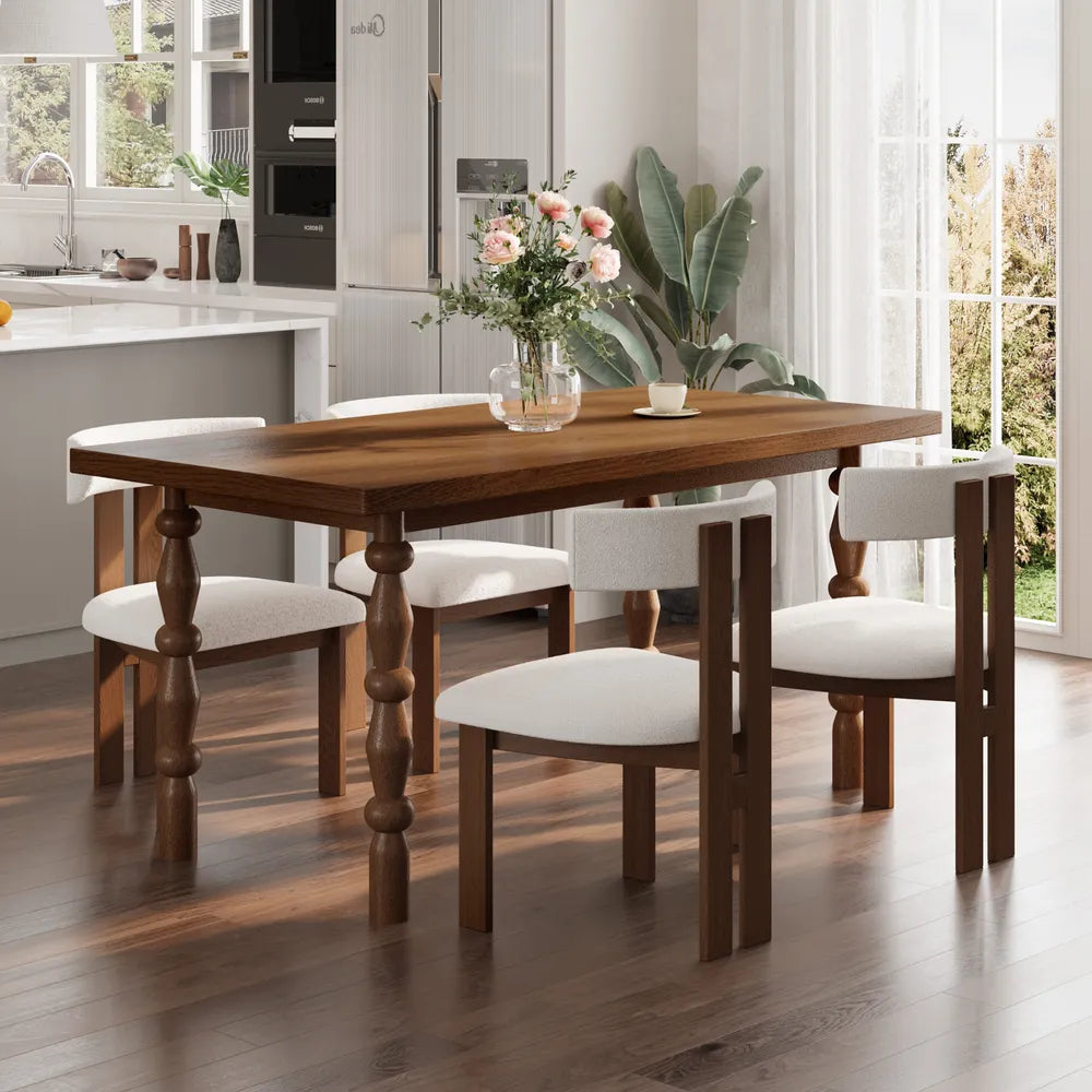 Solid Wood Dining Chair in Boucle ( Set of 2) - Homio Decor