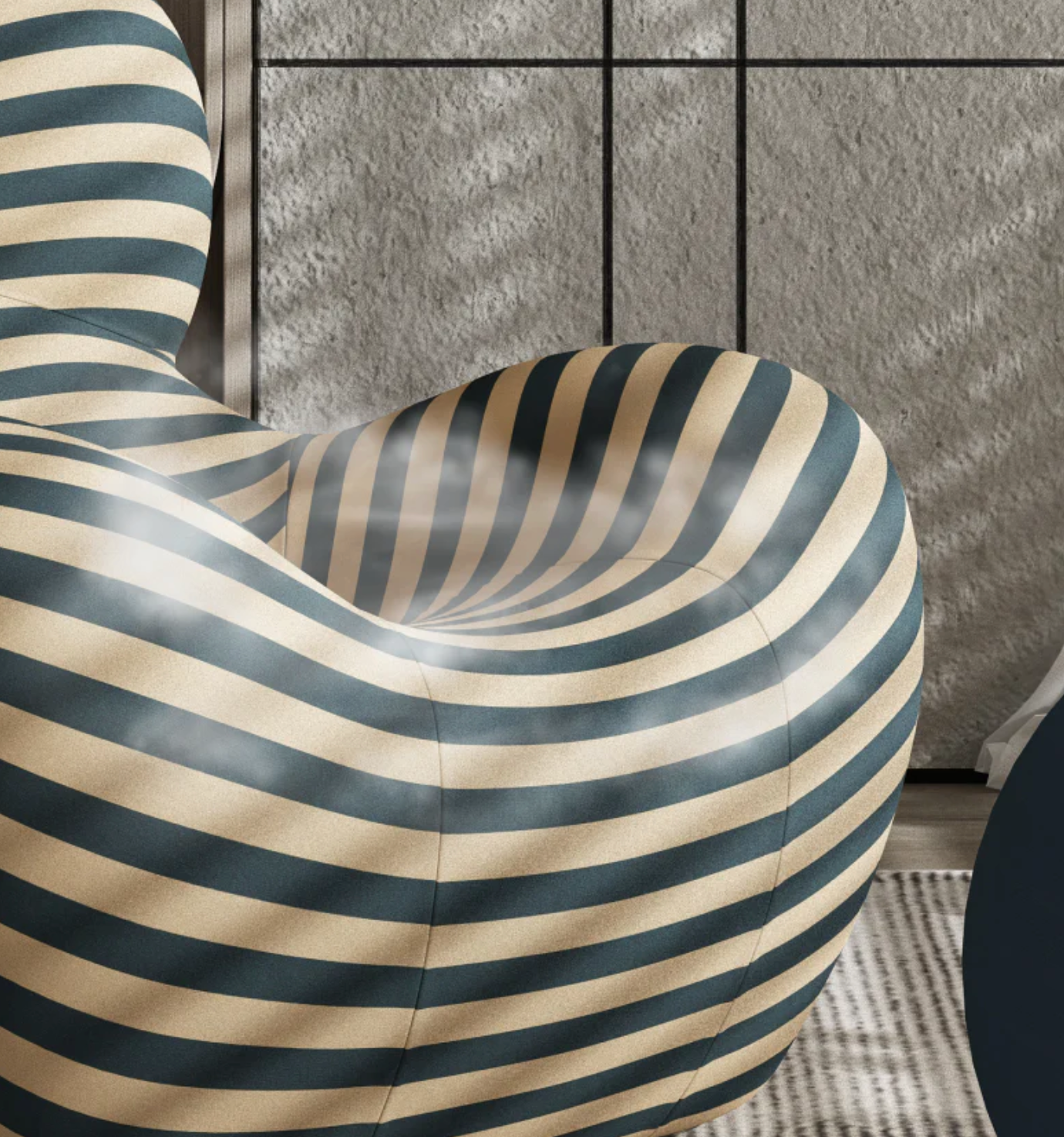 Up Armchair & Ottoman - Striped Beige & Teal - Homio Decor