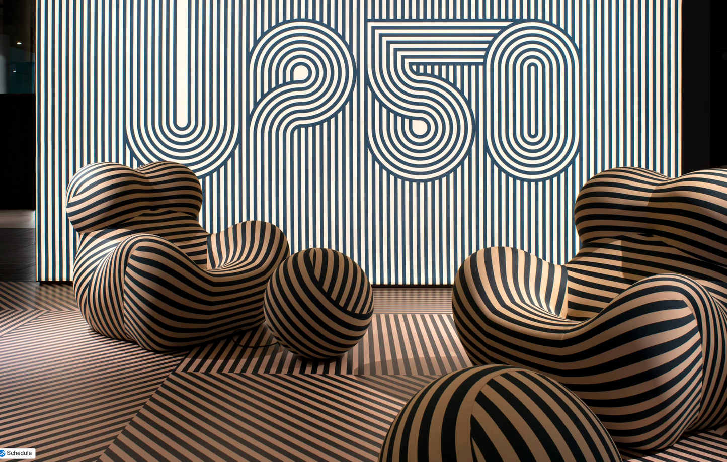Up Armchair & Ottoman - Striped Beige & Teal - Homio Decor