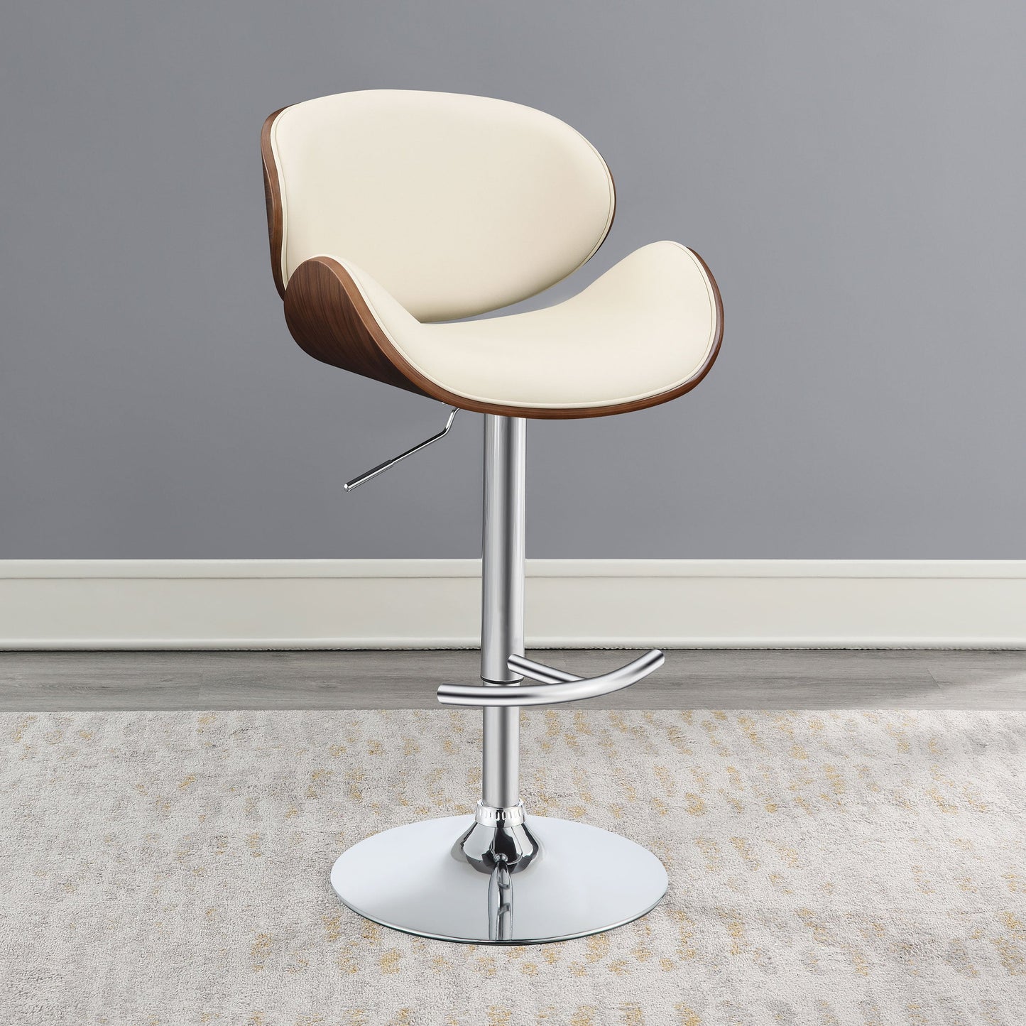 Homio Decor Mid-Century Walnut & Leather Bar Stool