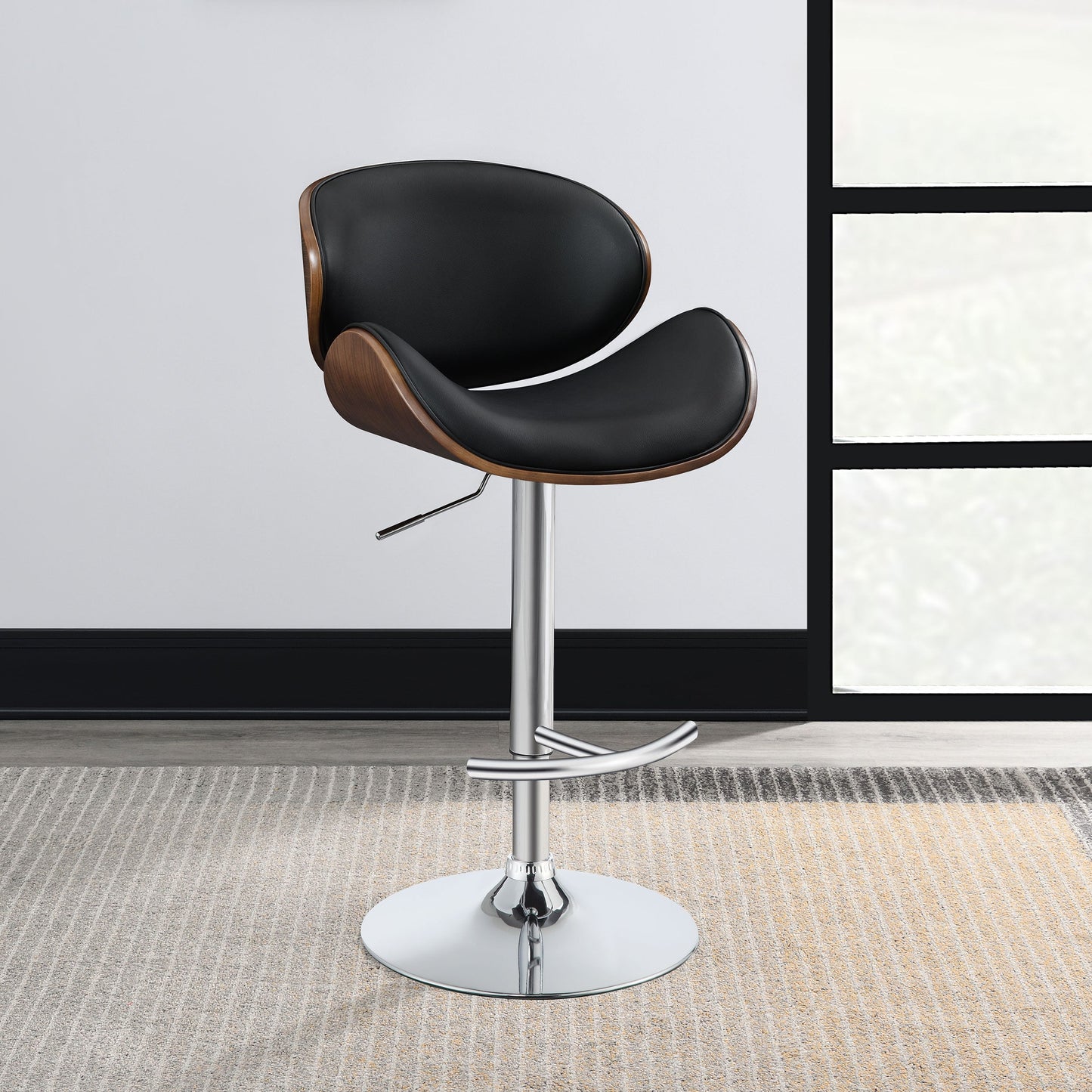 Homio Decor Mid-Century Walnut & Leather Bar Stool
