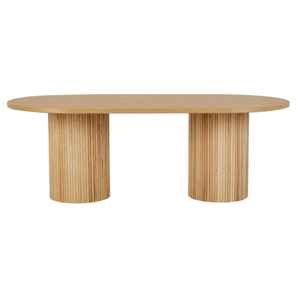 Homio Decor Natural Ash / 200cm Ripple Design Oval Dining Table