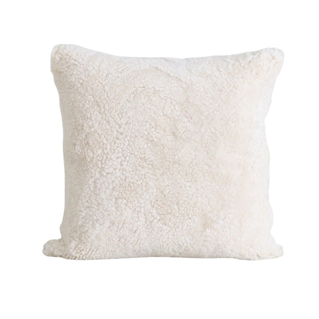 Homio Decor Off White Curly Shearling Sheepskin Pillowcase