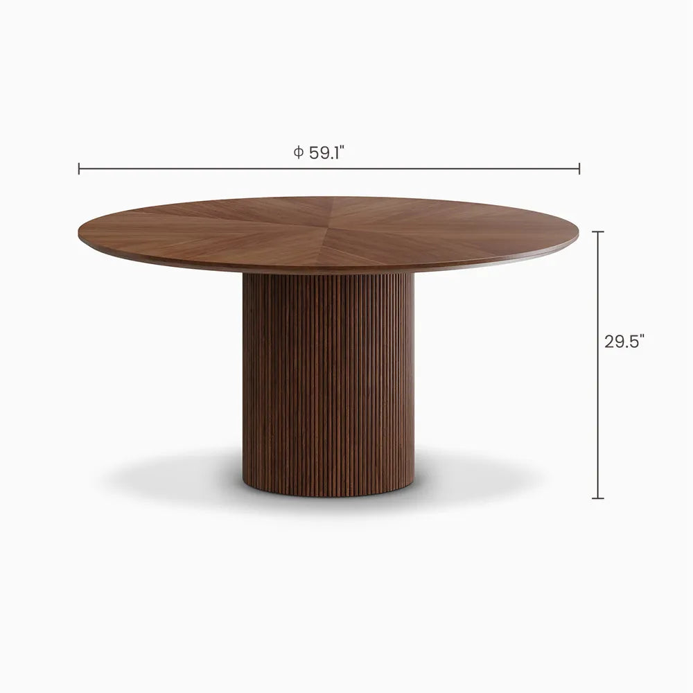 Homio Decor Ripple Design Round Dining Table - Walnut