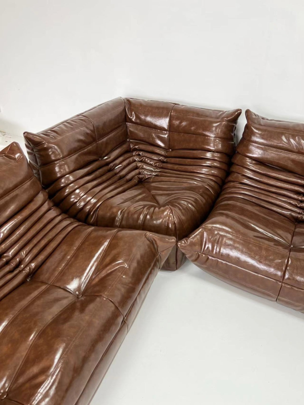 Togo Sofa Set of 3 (Leather) - Chocolate - Homio Decor