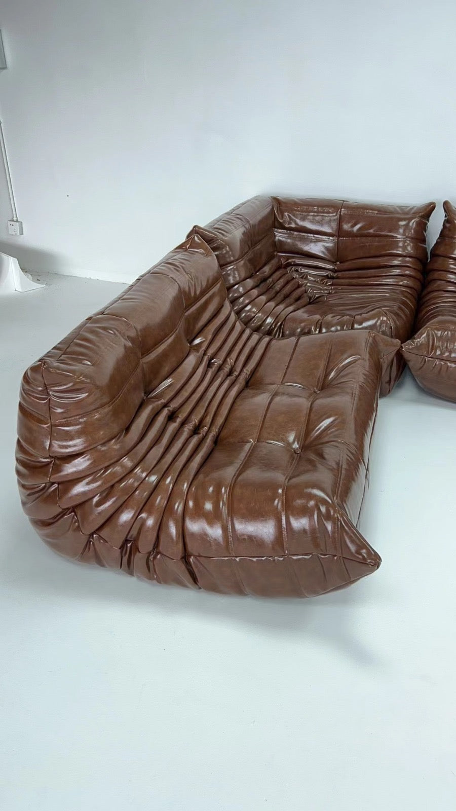 Togo Sofa Set of 3 (Leather) - Chocolate - Homio Decor