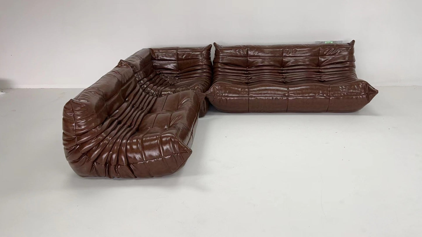 Togo Sofa Set of 3 (Leather) - Chocolate - Homio Decor
