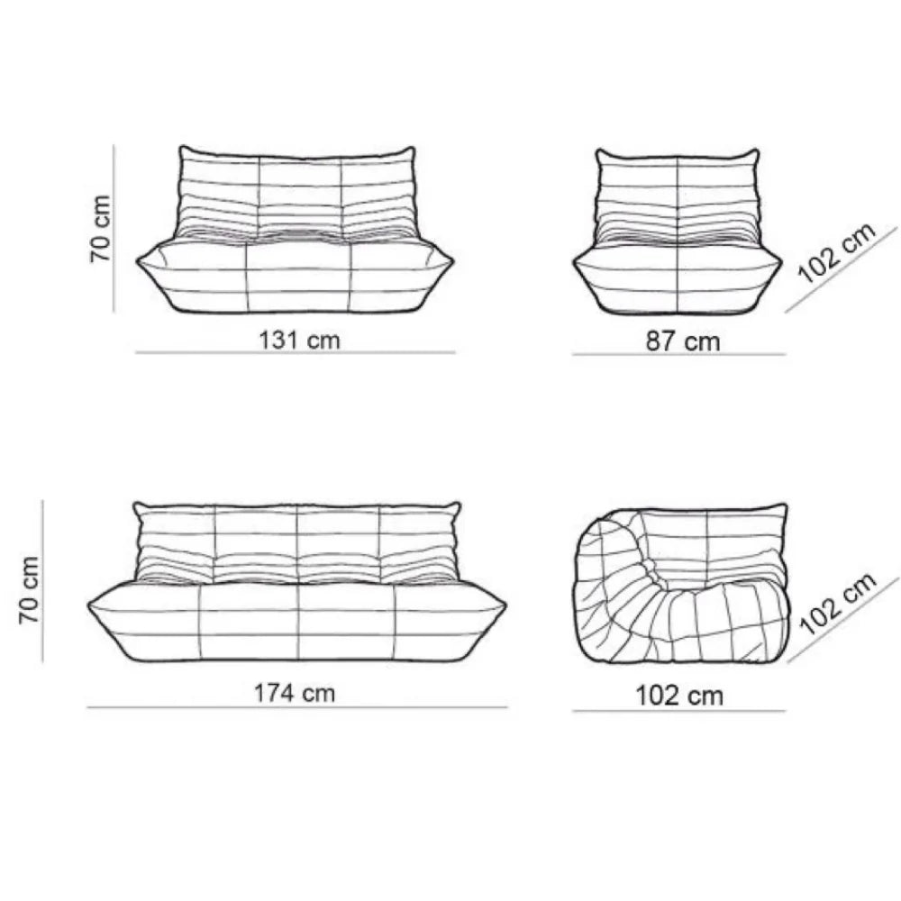 Togo Sofa Set of 3 (Leather) - Chocolate - Homio Decor
