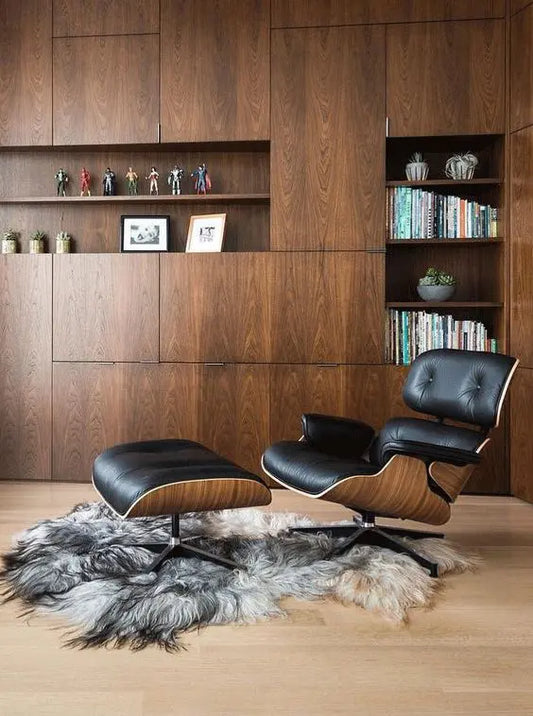 sheepskin throw paired with eames chair