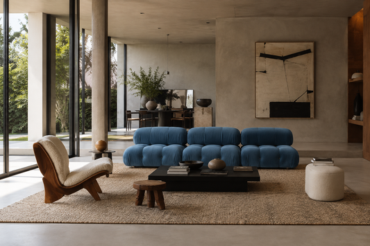 modular sofa in sky blue velvet fabric