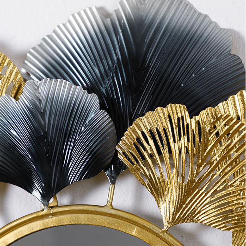 Homio Decor 74x74cm Metal Golden Leaves Mirror