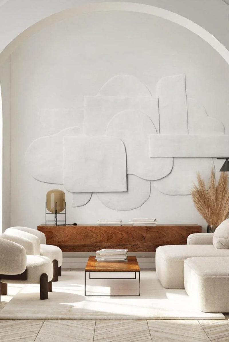 Wabi-Sabi living room with organic furniture and earthy textures
