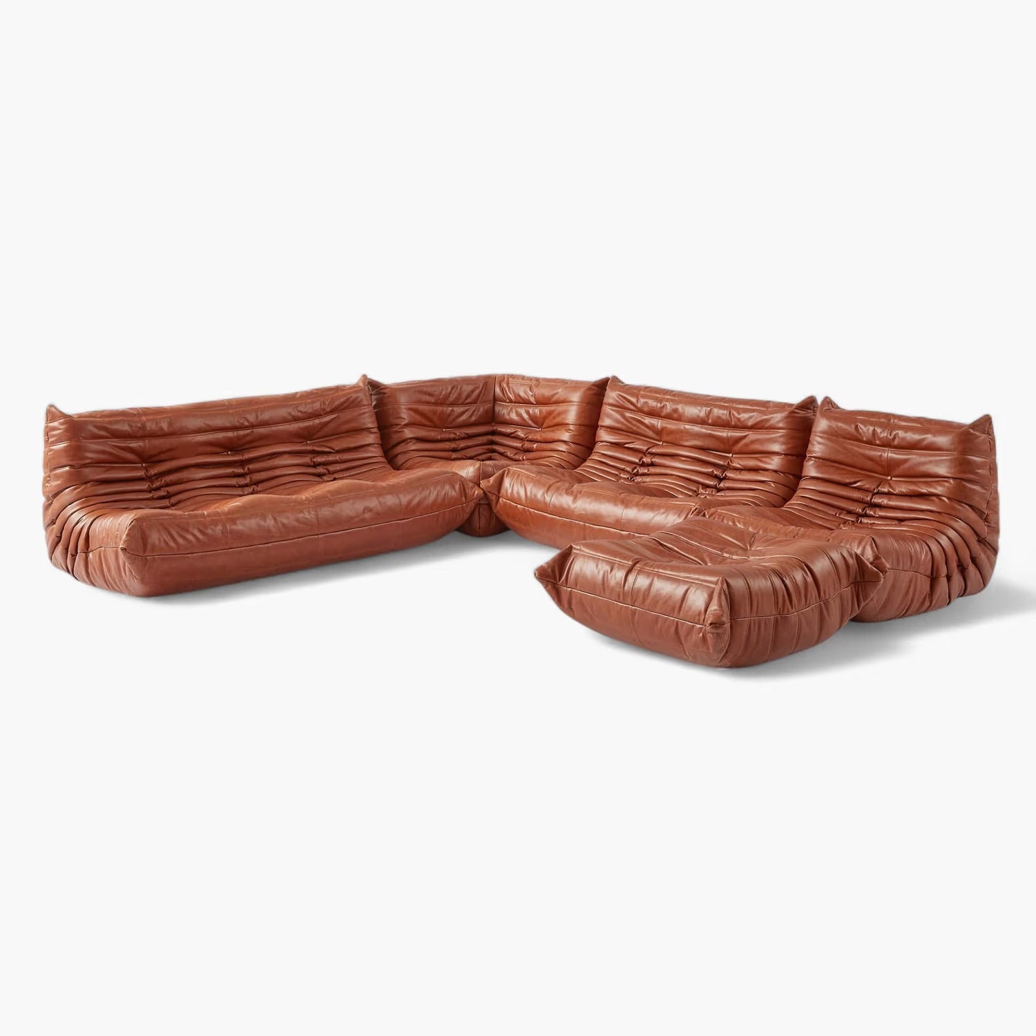 Brown leather sectional sofa on a white background