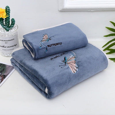 Homio Decor Bathroom Butterfly / Blue Coral Fleece Towel Set