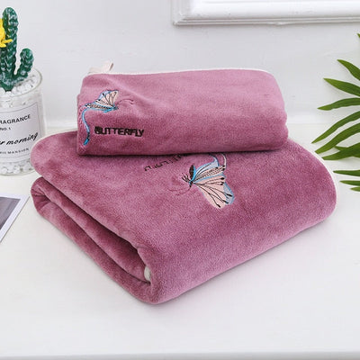 Homio Decor Bathroom Butterfly / Purple Coral Fleece Towel Set
