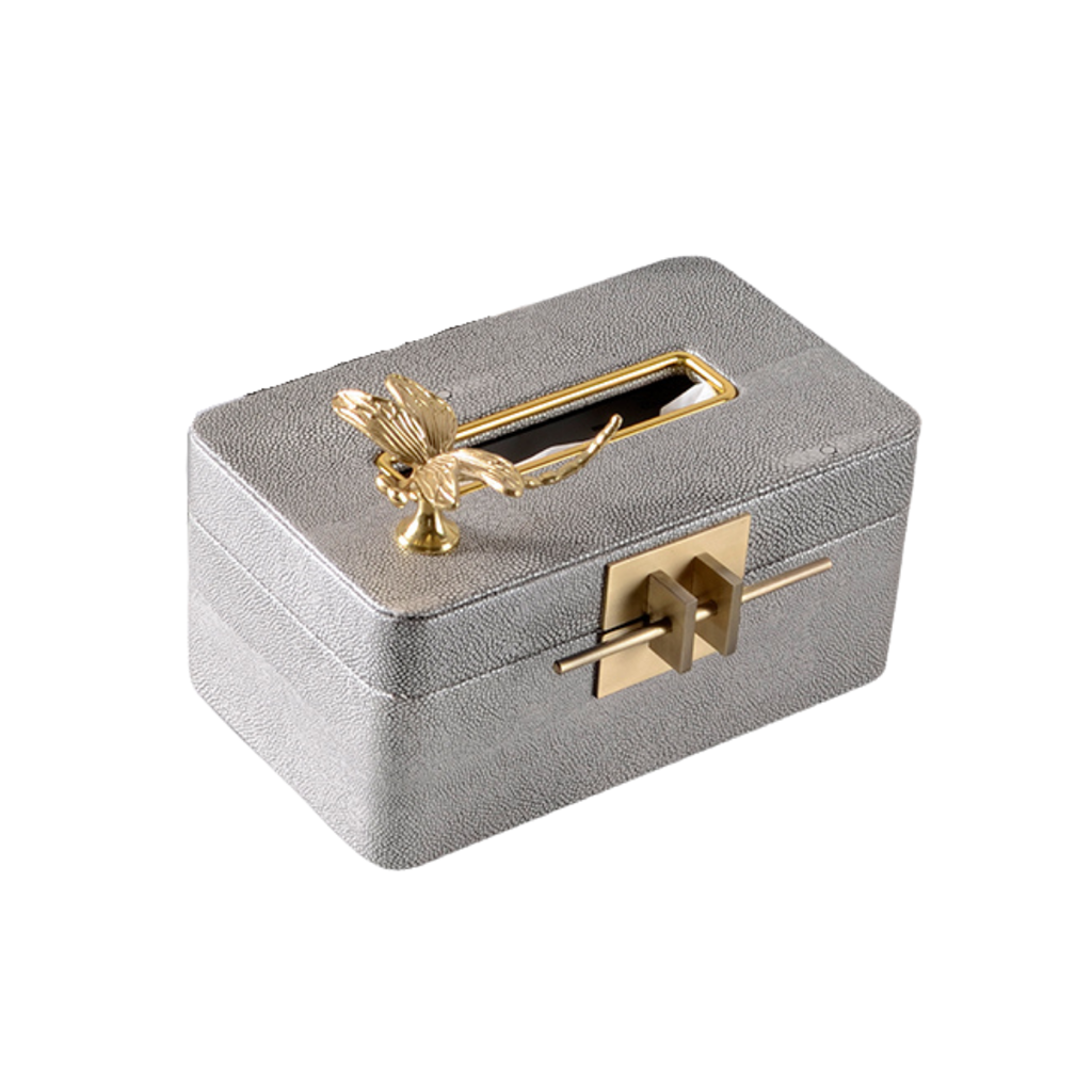 Homio Decor Bathroom Butterfly Tissue Box / Light Grey Luxury Leather Tissue Box