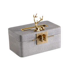 Homio Decor Bathroom Deer Tissue Box / Light Grey Luxury Leather Tissue Box