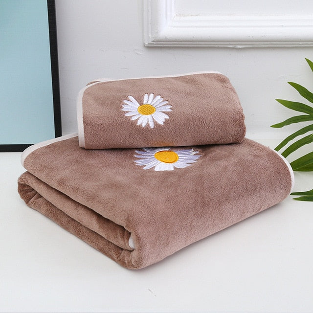 Homio Decor Bathroom Floral / Brown Coral Fleece Towel Set