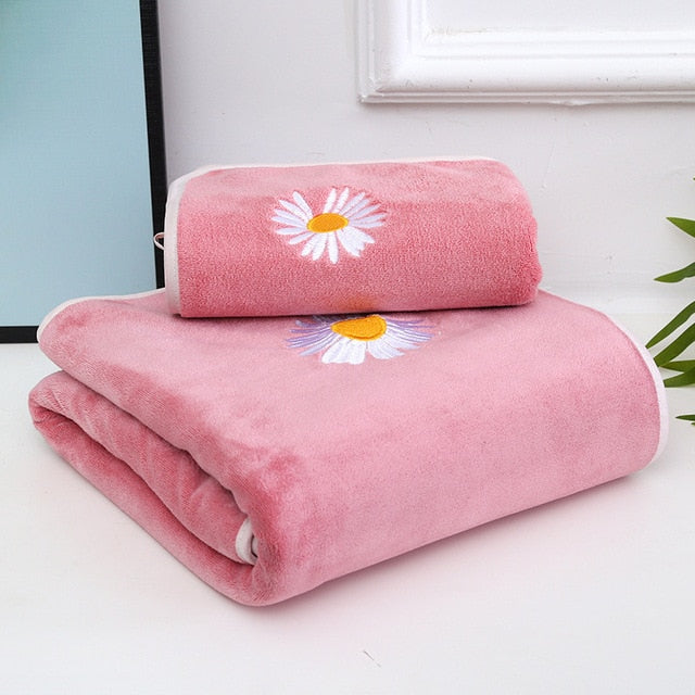 Homio Decor Bathroom Floral / Pink Coral Fleece Towel Set