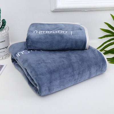 Homio Decor Bathroom Letter / Blue Coral Fleece Towel Set