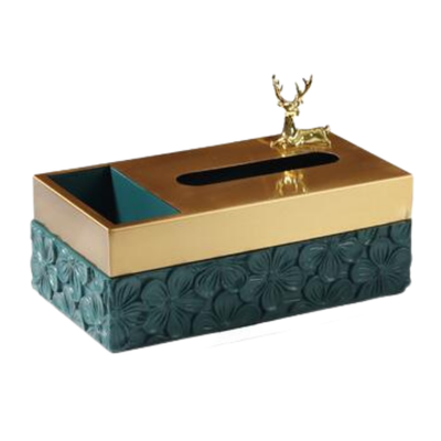 Homio Decor Bathroom Model 2 / Green Flowers Luxury Resin Tissue Box