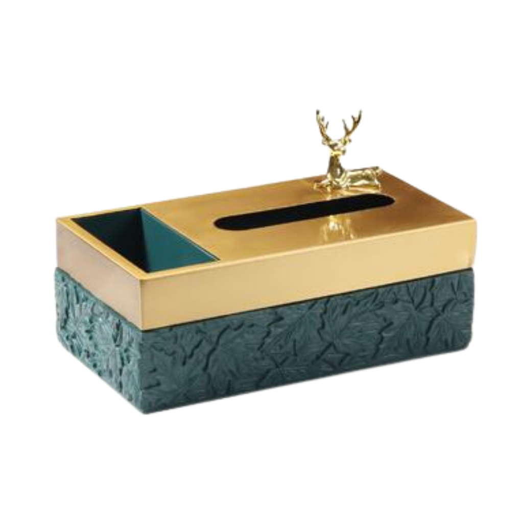 Homio Decor Bathroom Model 2 / Green Leaves Luxury Resin Tissue Box
