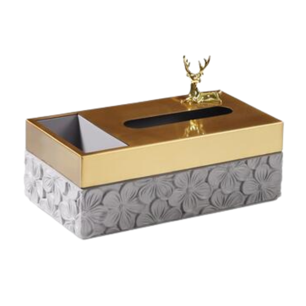 Homio Decor Bathroom Model 2 / Light Grey Flowers Luxury Resin Tissue Box
