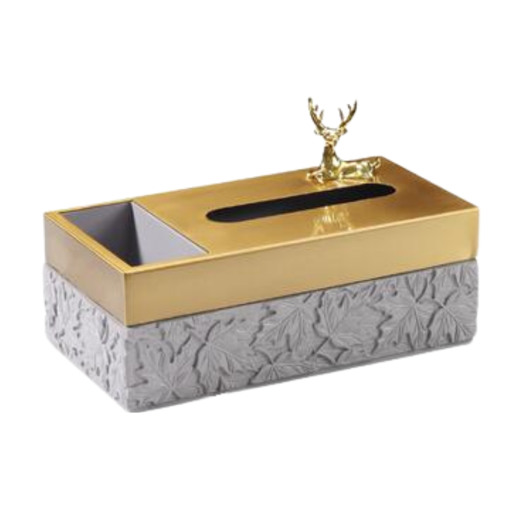 Homio Decor Bathroom Model 2 / Light Grey Leaves Luxury Resin Tissue Box