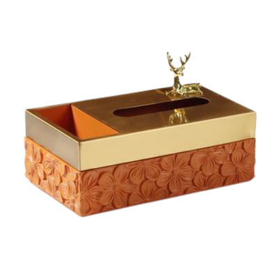 Homio Decor Bathroom Model 2 / Orange Flowers Luxury Resin Tissue Box