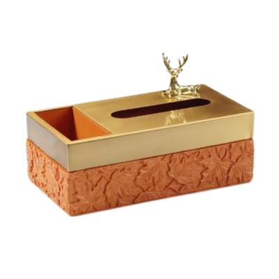 Homio Decor Bathroom Model 2 / Orange Leaves Luxury Resin Tissue Box