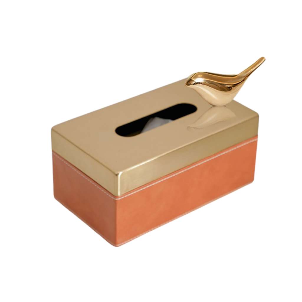 Homio Decor Bathroom Orange / Gold Bird Tissue Box Metal Lid Tissue Box