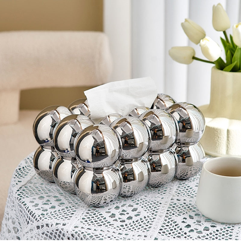 Homio Decor Bathroom Silver Bubble Ball Tissue Box