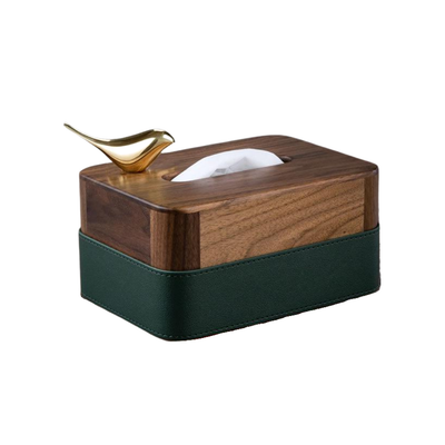Homio Decor Bathroom Type 2 / Small Walnut Wood and Leather Tissue Box