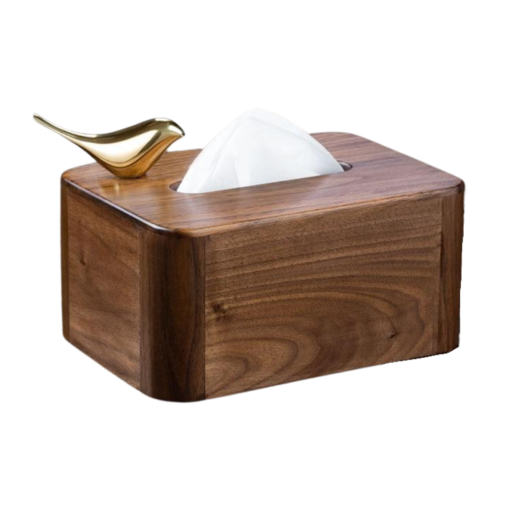 Homio Decor Bathroom Type 4 / Small Walnut Wood and Leather Tissue Box