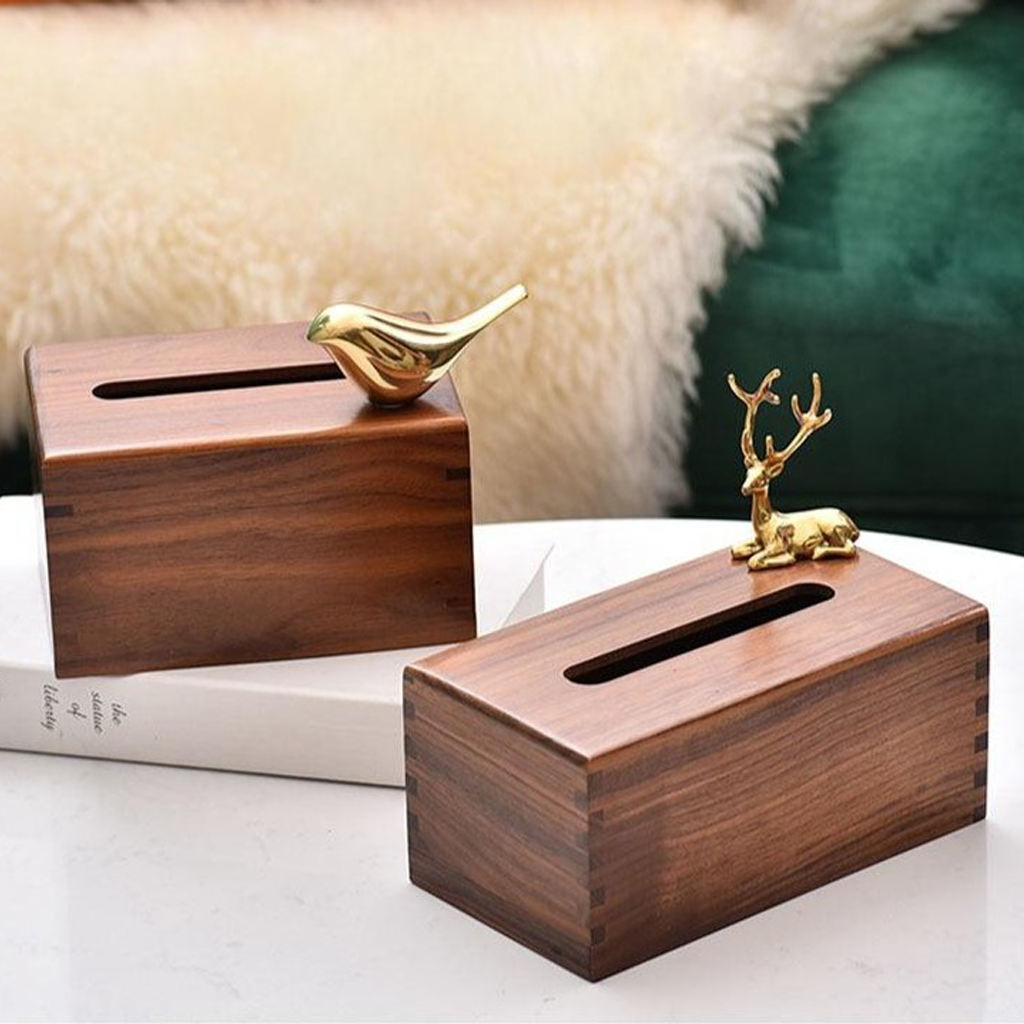 Homio Decor Bathroom Walnut Wood Tissue Box