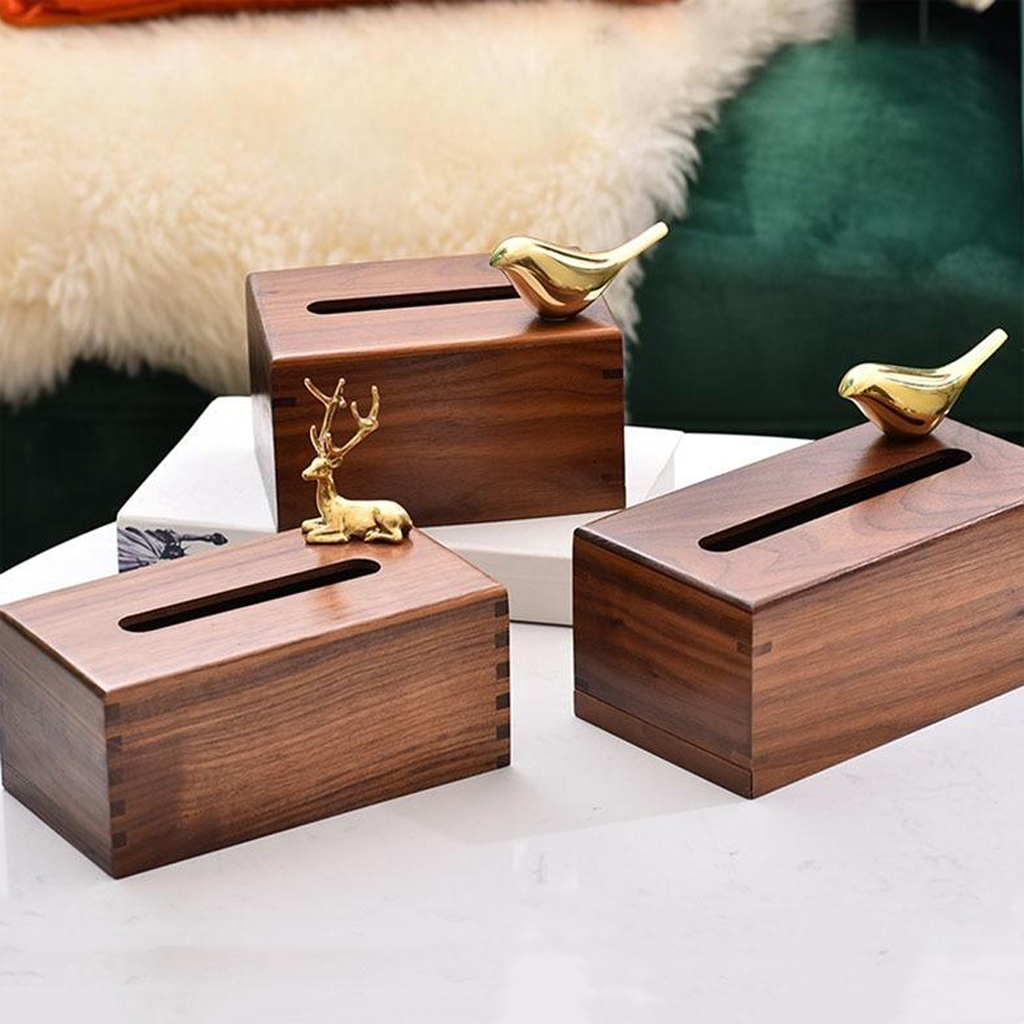 Homio Decor Bathroom Walnut Wood Tissue Box