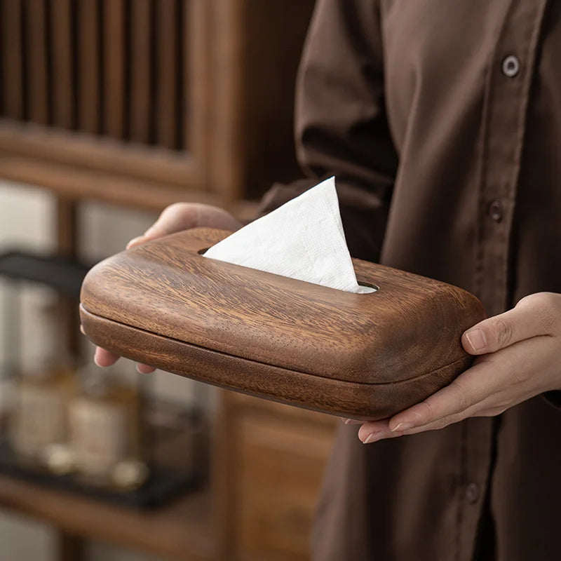 Homio Decor Bathroom Walnut Wood Tissue Box