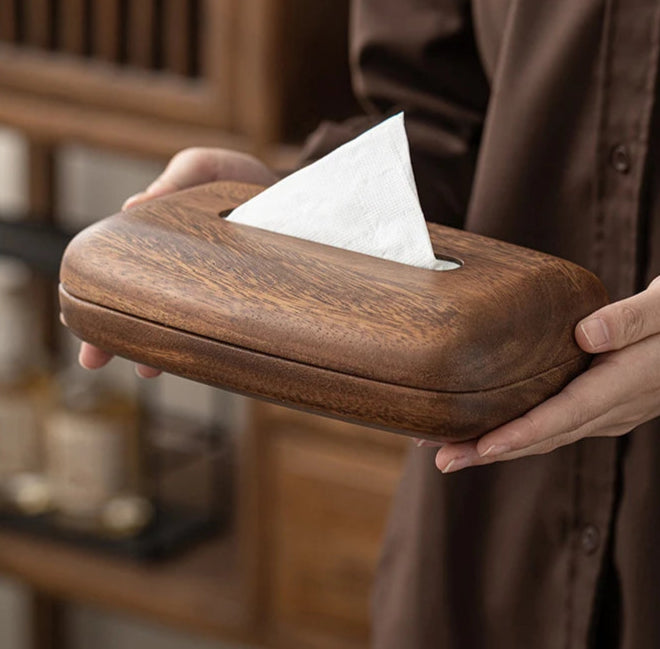 Homio Decor Bathroom Walnut Wood Tissue Box
