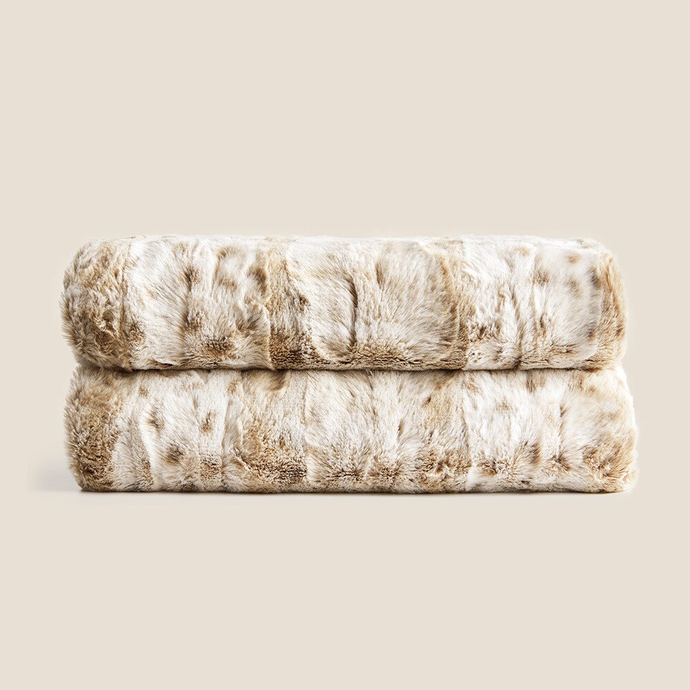 Homio Decor Bedroom Beige / 130x160 Leopard Pattern Fur Blanket