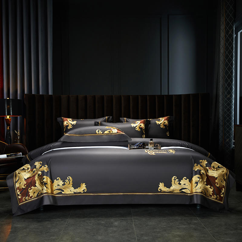 Homio Decor Bedroom Black / Queen Luxury Golden Embroidered Bedding Set