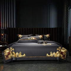 Homio Decor Bedroom Black / Queen Luxury Golden Embroidered Bedding Set