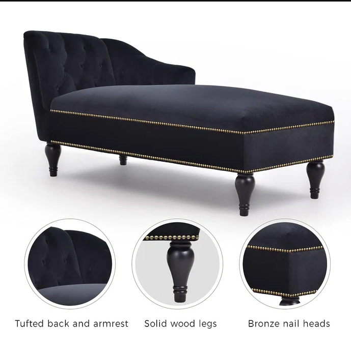 Homio Decor Bedroom Black / United States Right Arm Victorian Velvet Chaise Lounge