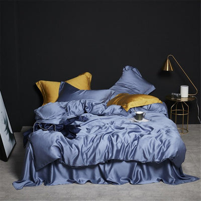 Homio Decor Bedroom Blue / Queen / Flat Bed Sheet Natural Silk Bedding Set