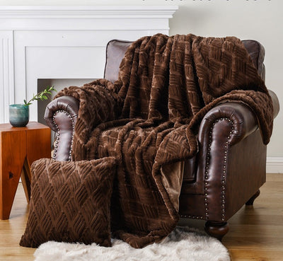 Homio Decor Bedroom Camel (with Cushion) / 130x15cm Luxury Faux Fur Throw Blanket