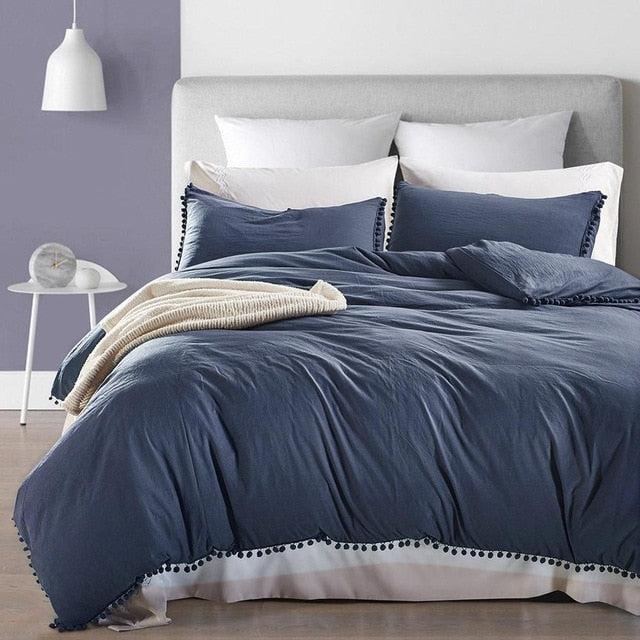 Homio Decor Bedroom Dark Blue / 230x230cm Solid Color Quilt Bedding Set