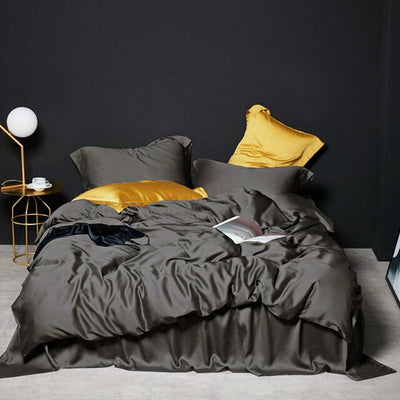 Homio Decor Bedroom Dark Gray / Queen / Flat Bed Sheet Natural Silk Bedding Set