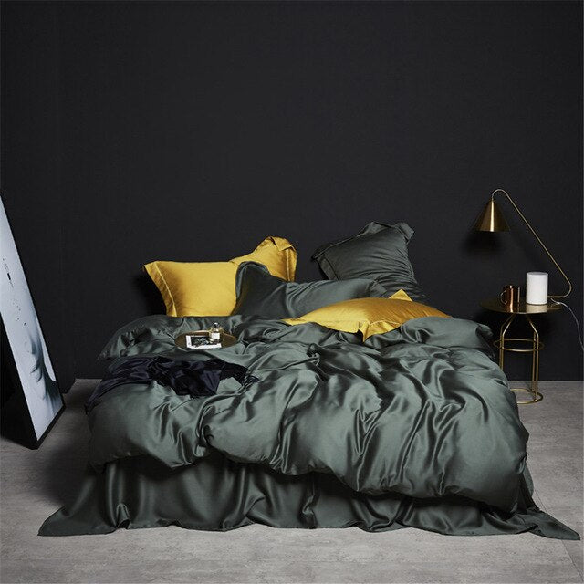 Homio Decor Bedroom Dark Green / Queen / Flat Bed Sheet Natural Silk Bedding Set