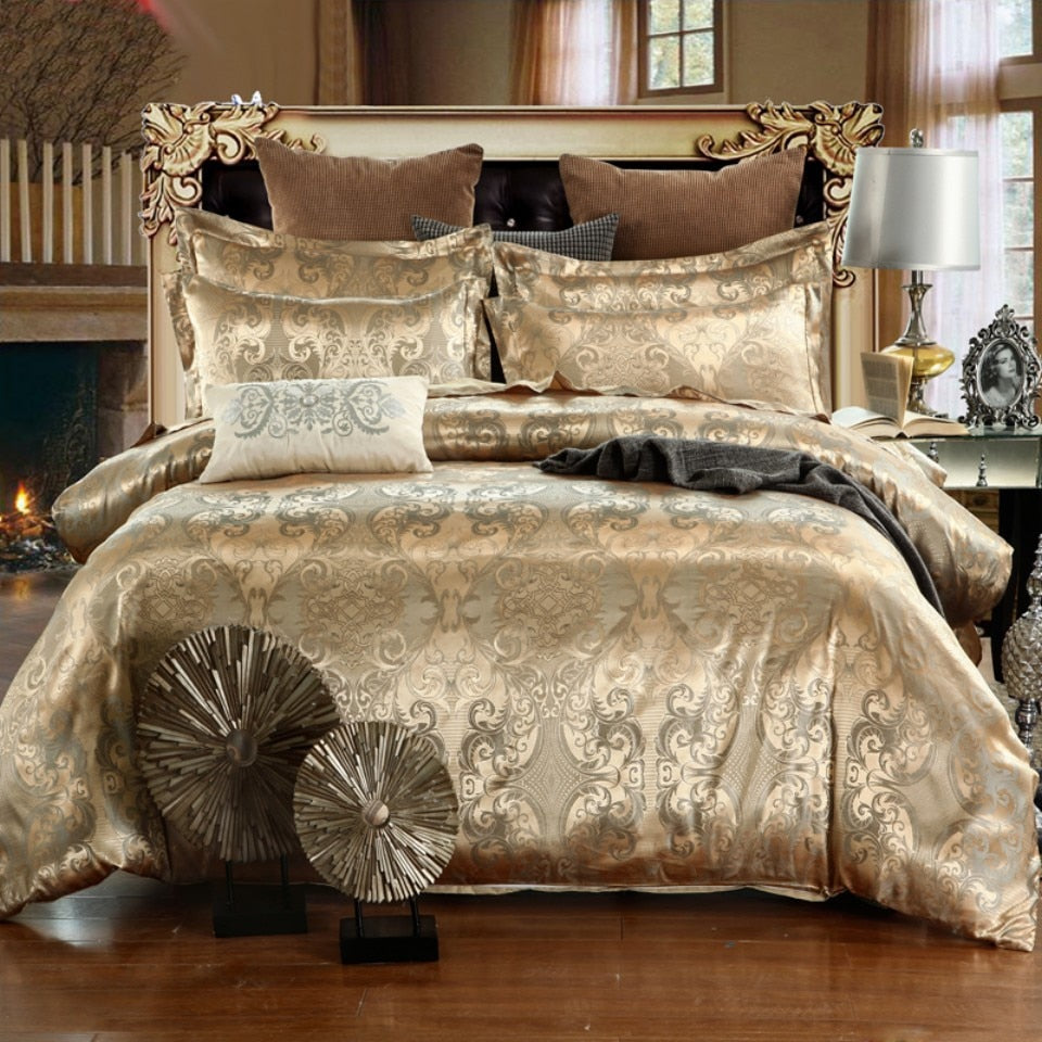 Homio Decor Bedroom Gold / 175x218cm Luxury Jacquard Bedding Set