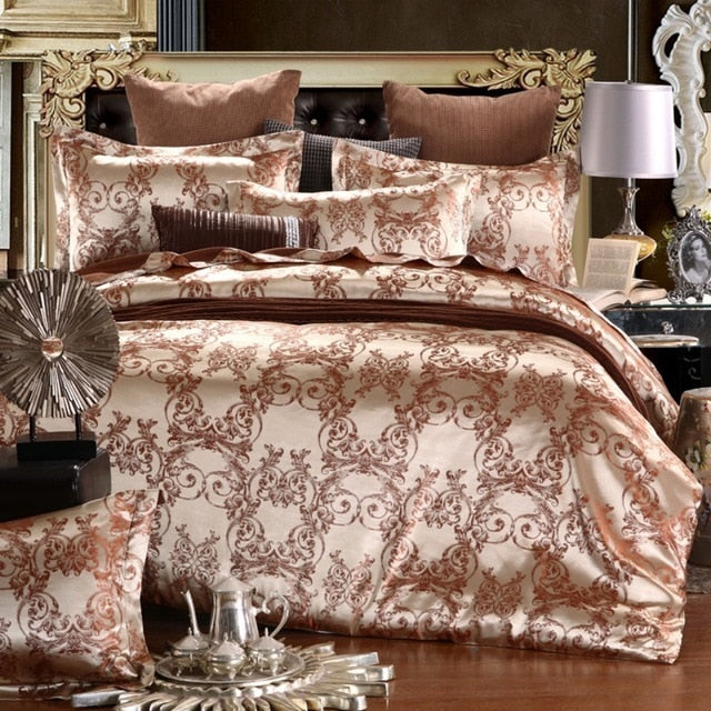 Homio Decor Bedroom Golden Coffee / 175x218cm Luxury Jacquard Bedding Set