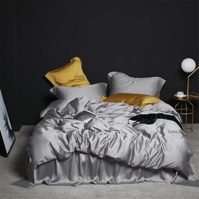 Homio Decor Bedroom Gray / Queen / Flat Bed Sheet Natural Silk Bedding Set